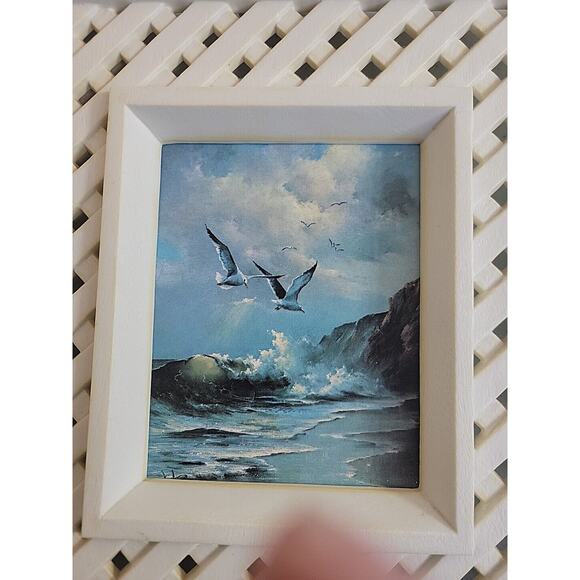 Vintage Set of 2 Homco Seashore Seagull Pictures White Lattice Framed 9"x8" - Picture 6 of 10